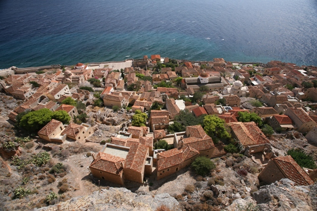 Monemvasia - Lower Town viewed from the castle battlements